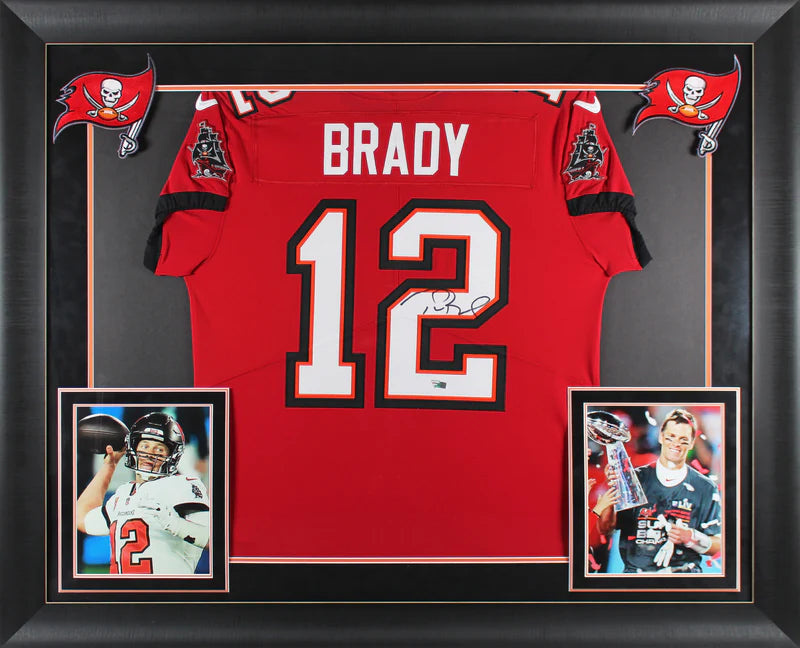 Tom Brady Signed Tampa Bay Buccaneers Framed Football Jersey with Fanatics COA